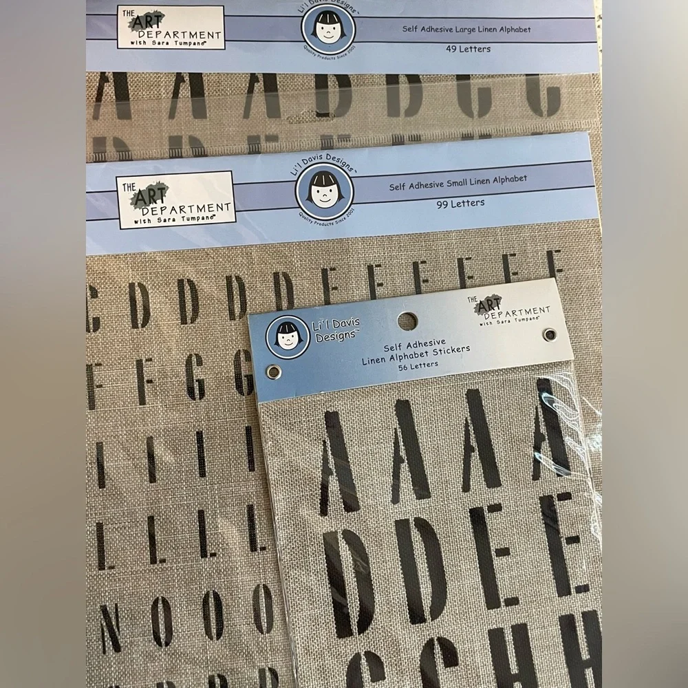 Lil Davis Designs Art Department Linen Self Adhesive Alphabet Letters 3 Pack NEW